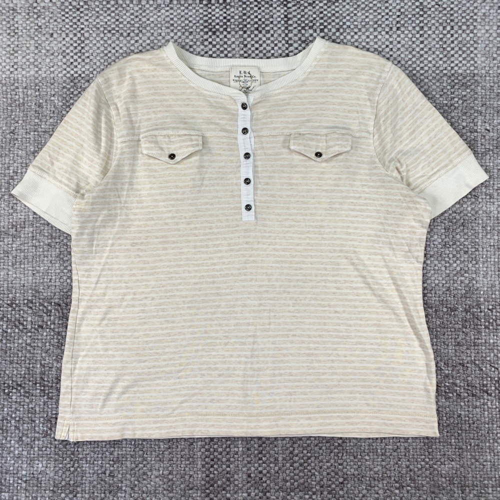 Lauren Jeans Co Ralph Lauren Henley Women L Beige Cream Striped Short Sleeve